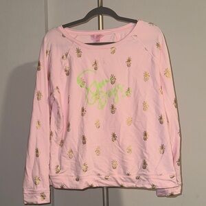 Lilly Pulitzer Pink Top with Green Text and Gold Pineapples